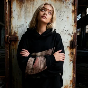 Vintage Punk Style Heavyweight Hooded Sweatshirt In Dark Y2K Print For Cold Weather